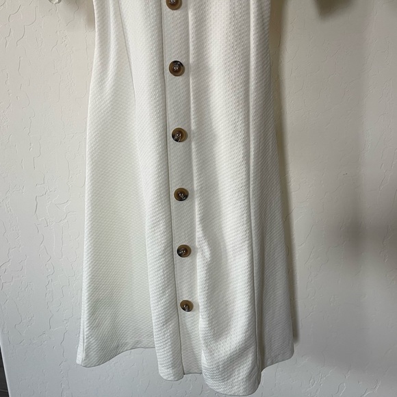 Asos White Feminine Dress with Cute Brown Button Details through front, Size 4•• - Picture 3 of 10
